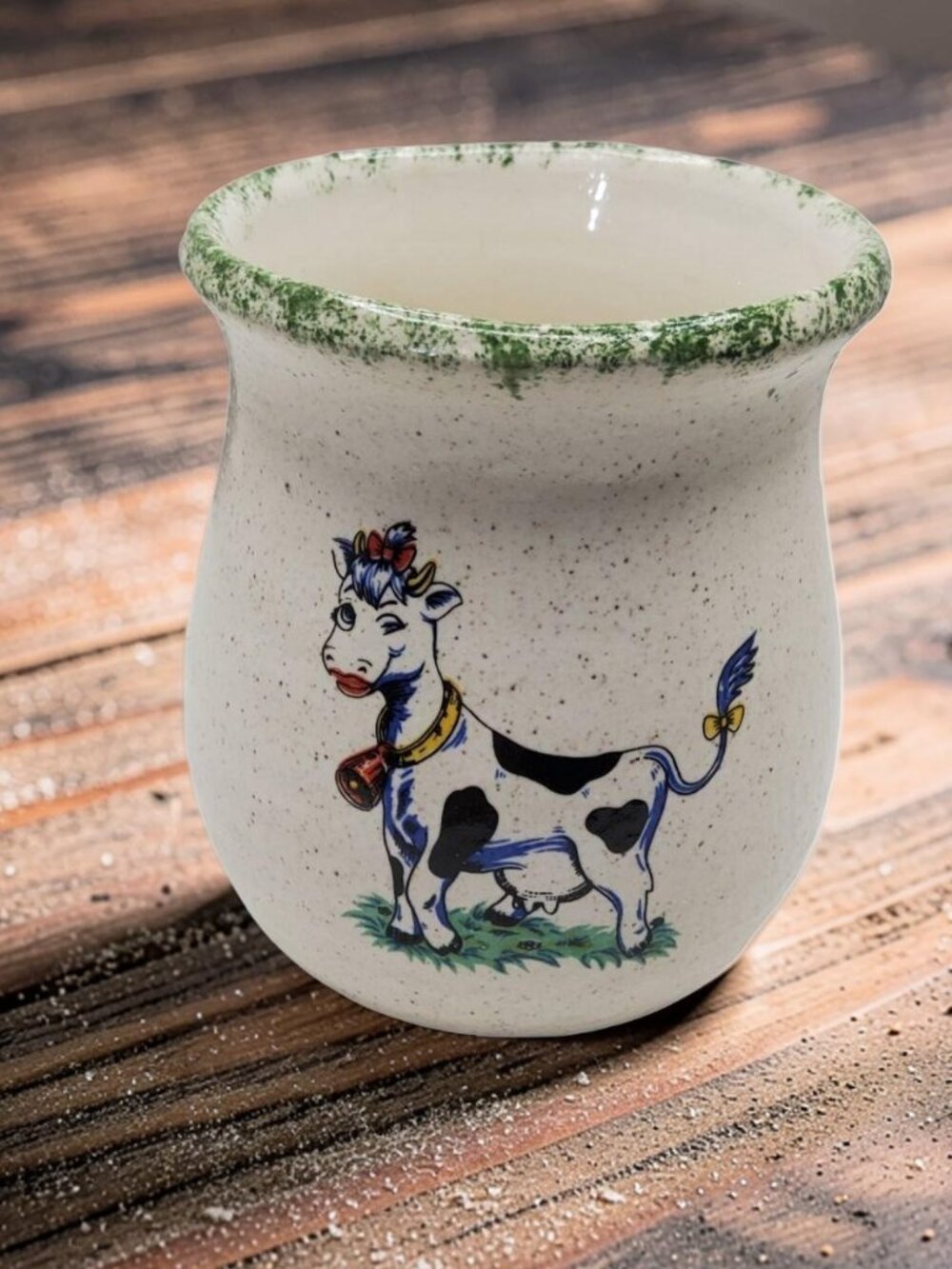Vintage Handmade Studio Pottery Artist Signed Kathy Farmhouse Style Cow Mini - V